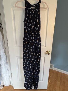 Ann Taylor Navy Floral Halter Jumpsuit